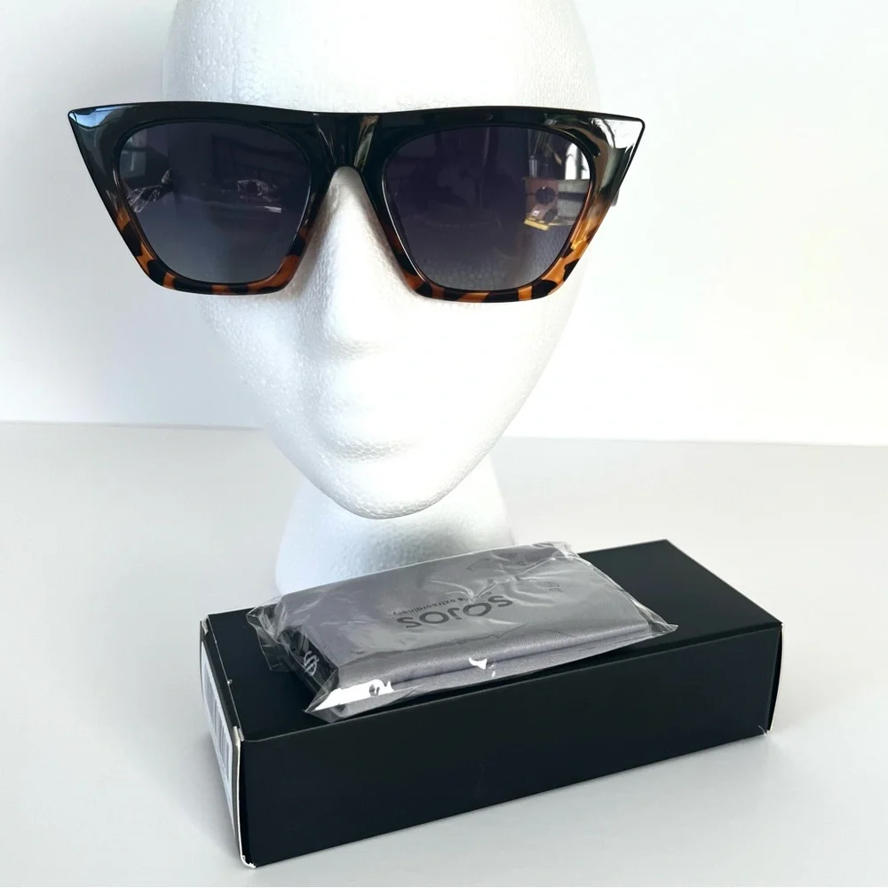 Square Cat Eye Black Tortoise Oversized Polarized Sunglasses Retro Boho UV400